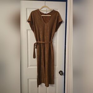 Zara Brown Ribbed Tie Front Midi Dress